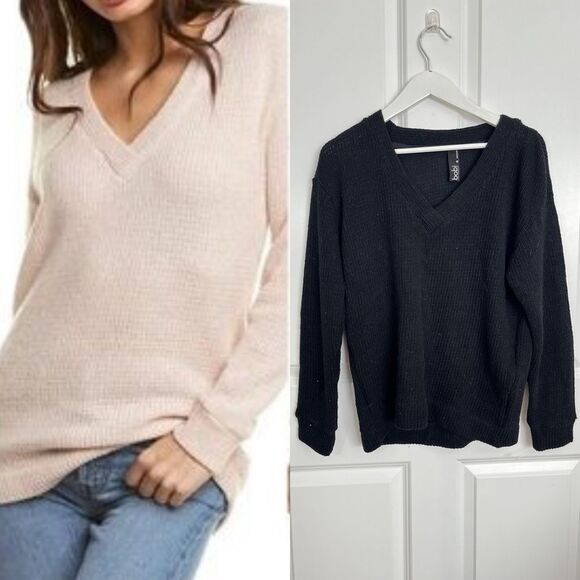 New bobi Los Angeles Black Long Sleeve V Neck Pullover Sweater - Picture 1 of 5